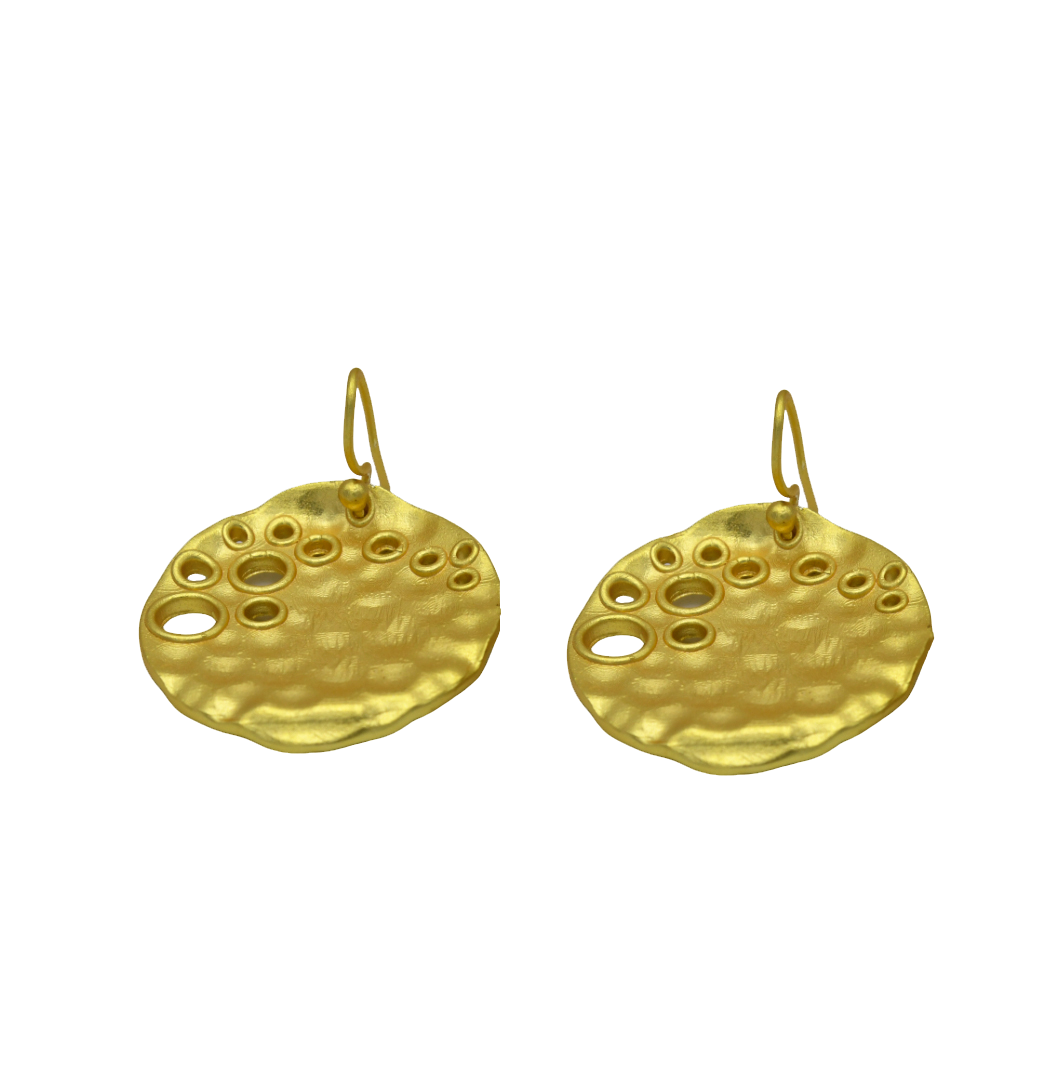 Hammered Vermeil Disk Dangle Earring - DeKulture DKW-1298-SEJ