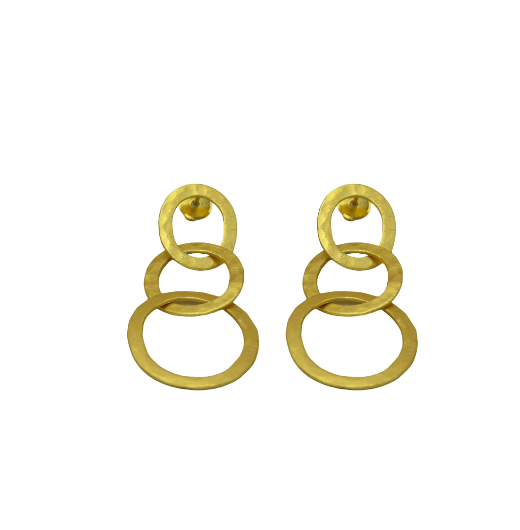 Tri Circle Gold Plated Stud Earring - DeKulture DKW-1301-SEJ