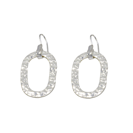 Hammered Oval Dangle Silver Earring - DeKulture DKW-1303-SEJ