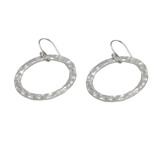 Hammered Round Silver Dangle Earring - DeKulture DKW-1304-SEJ