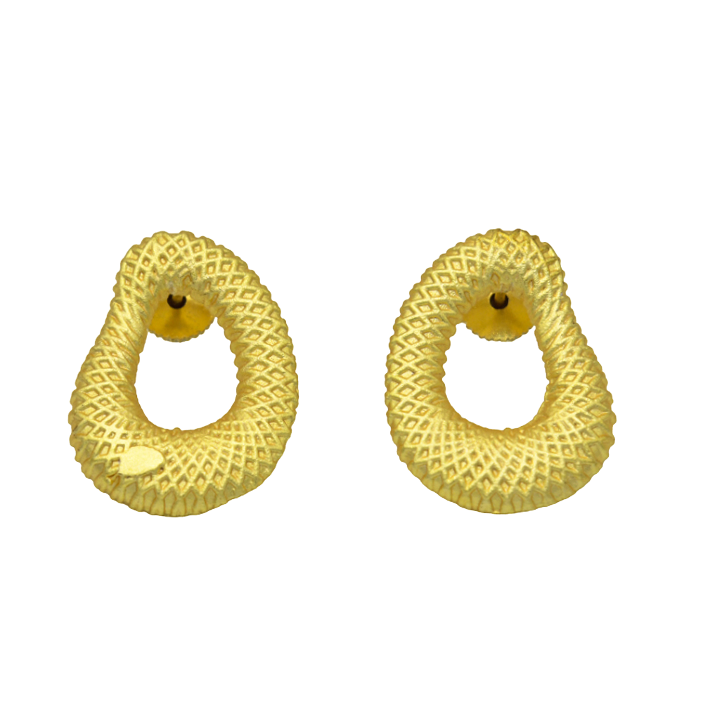 Uneven Textured Oval Gold Brass Plated Earring - DeKulture DKW-1307-SEJ