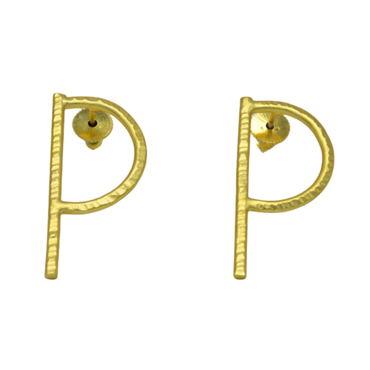English Alphabet "P" Brass Earring - DeKulture DKW-1340-SEJ