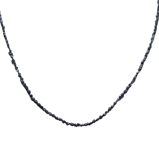 Black Rough Diamond Bead Necklace with Silver Clasp - DeKulture DKW-1378-Small-BNK