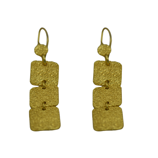 Hand Hammered 3 Tiles Flash Gold Plated Dangle Earring for Women - DeKulture DKW-1425-SEJ