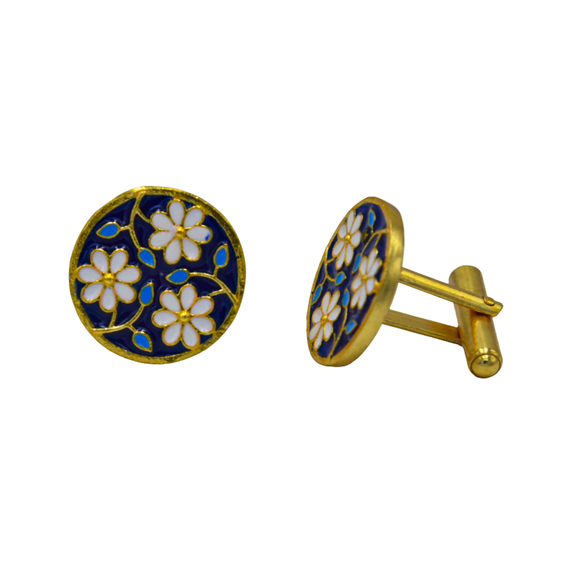 Turquoise Enameled Flower Cufflinks - DeKulture DKW-1432-CFJ