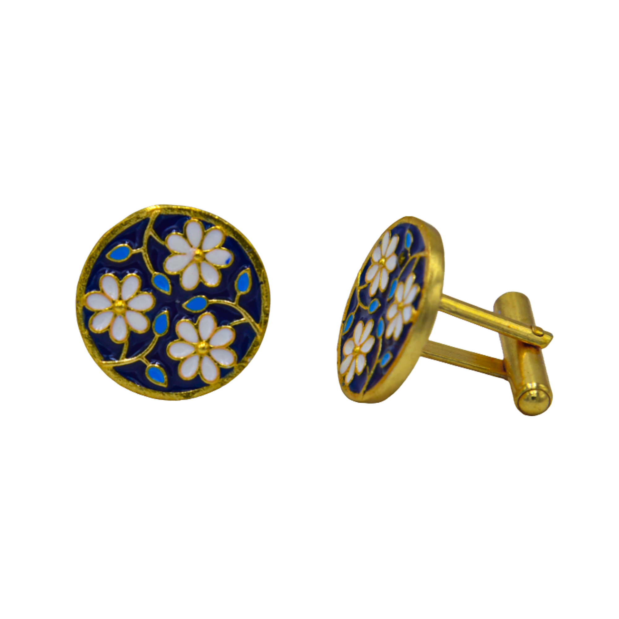 Turquoise Enameled Flower Cufflinks - DeKulture DKW-1432-CFJ