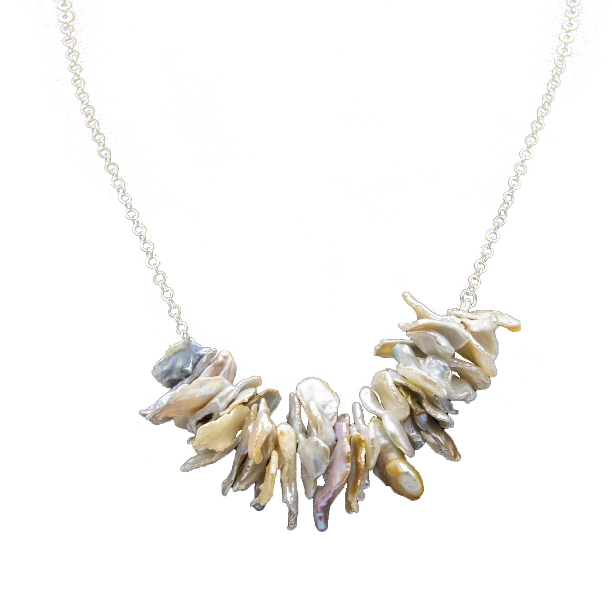 Natural Biwa Pearl Silver Plated Chain Necklace - DeKulture DKW-1472-NKJ