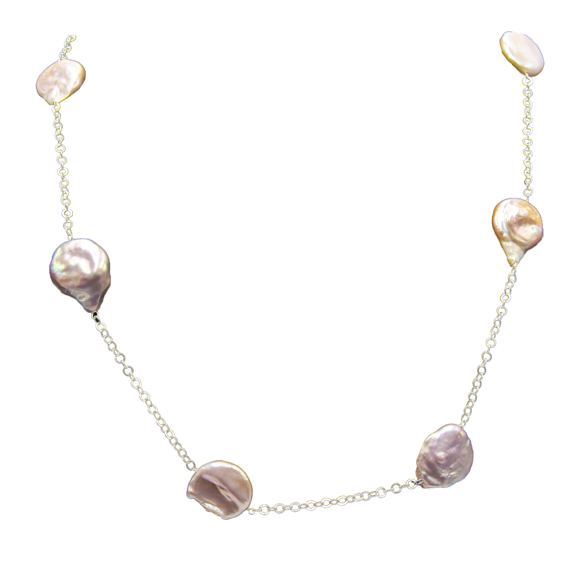 Natural Pearl Sliver Plated Cut Chain Necklace - DeKulture DKW-1474-NKJ