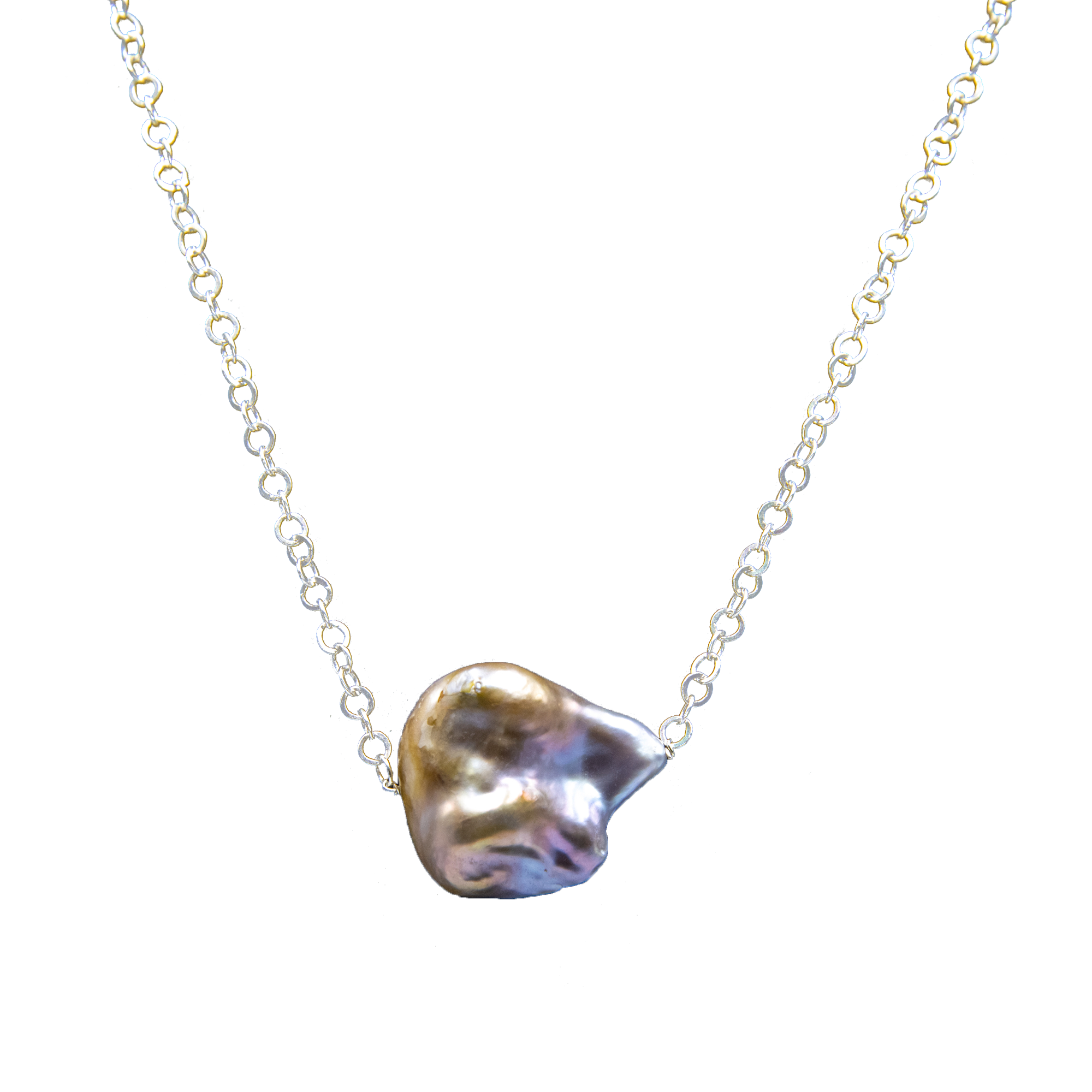 Rainbow Pearl Silver Chain Pendant - DeKulture DKW-1481-NKJ