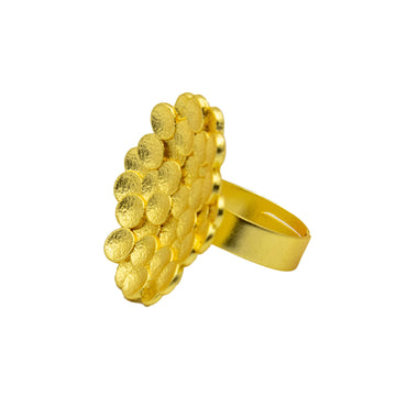 Bee Hive Hammered Brass Adjustable Ring