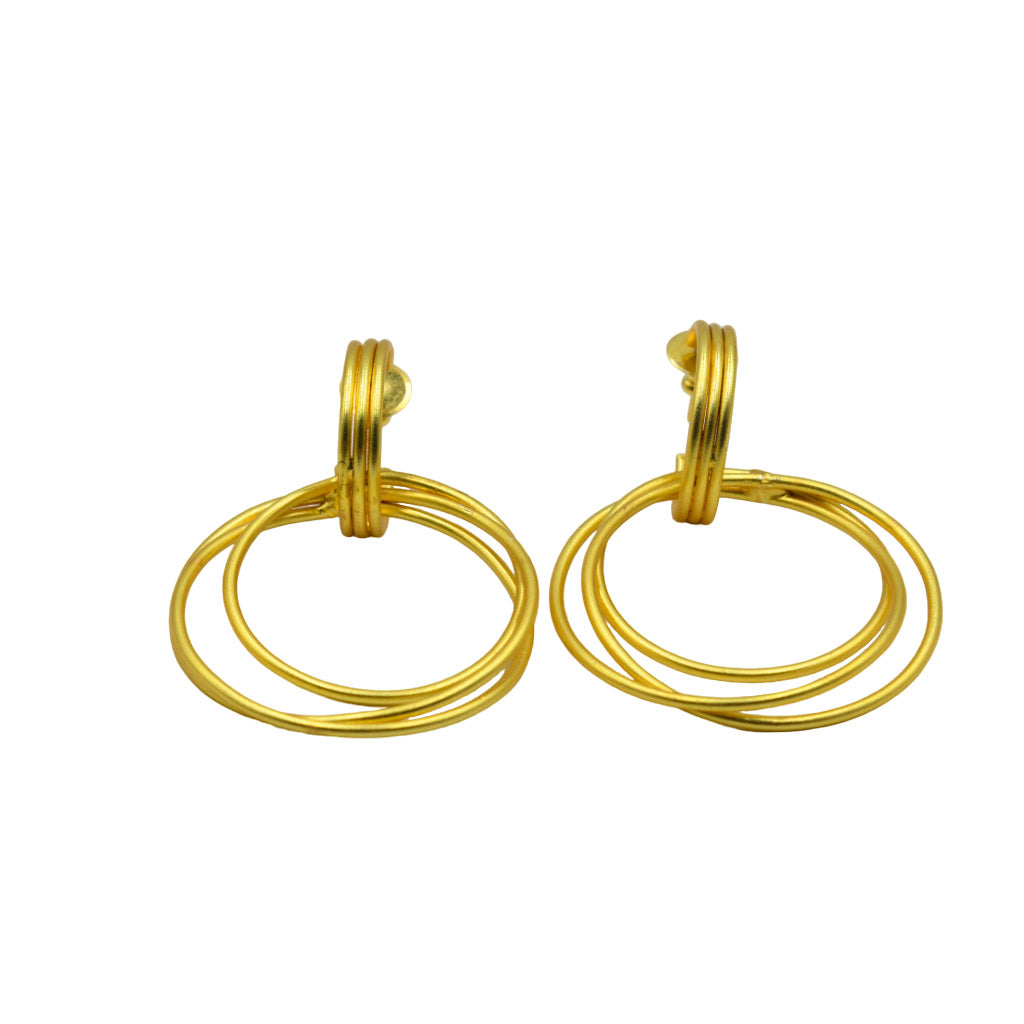 Tri Swirl Wire Hoop Brass Stud Earring