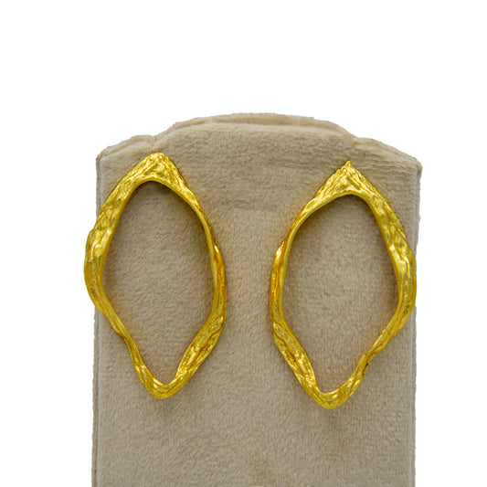 Uneven Oval Textured Brass Stud Earring
