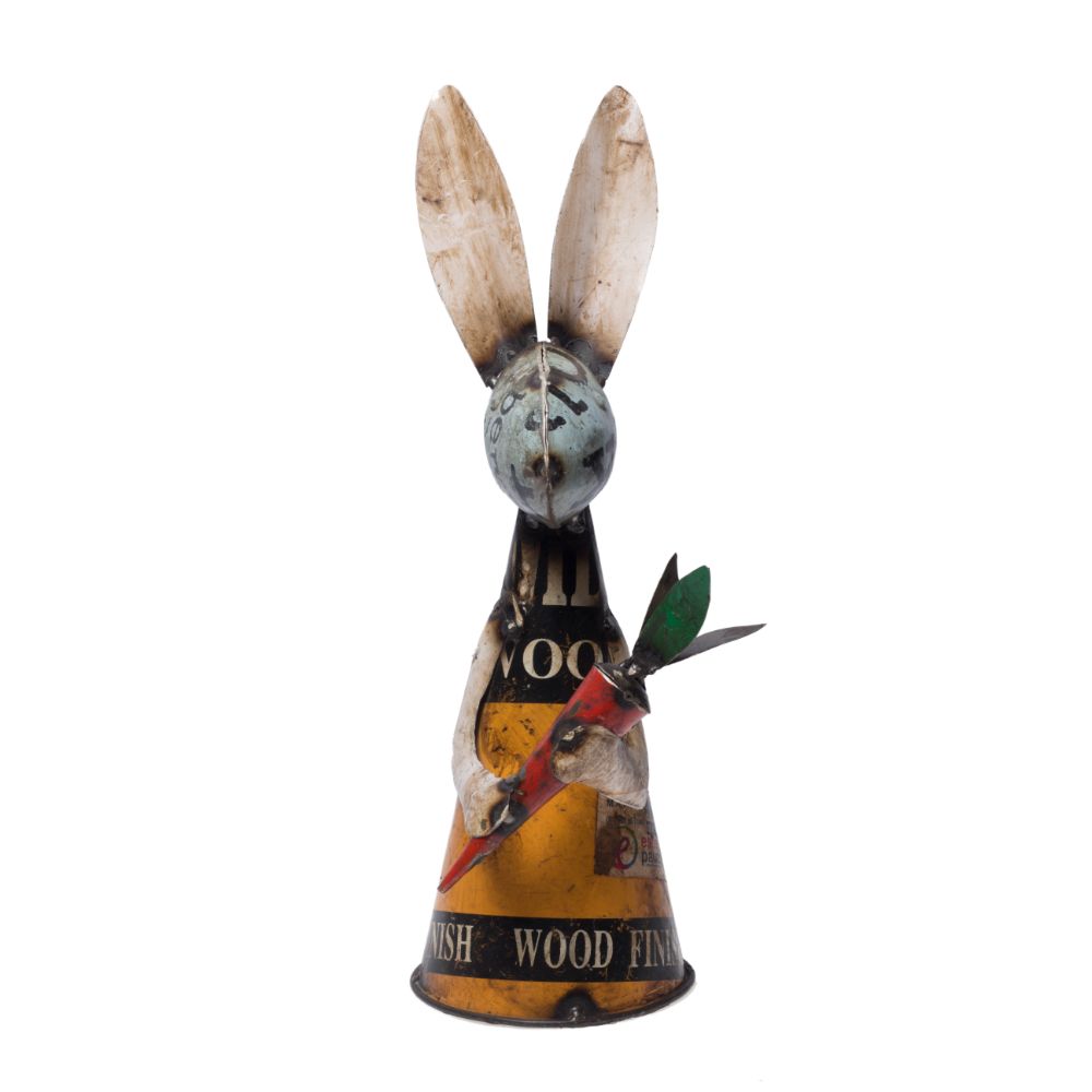 Recycled Rabbit With Carrot Statue