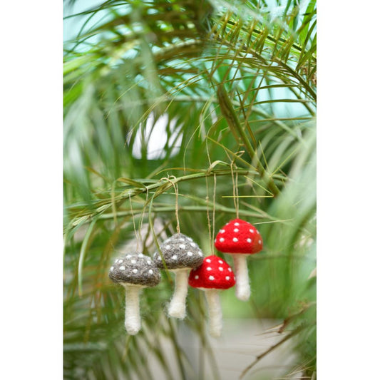 Felted Mushroom Ornament Set Of 4