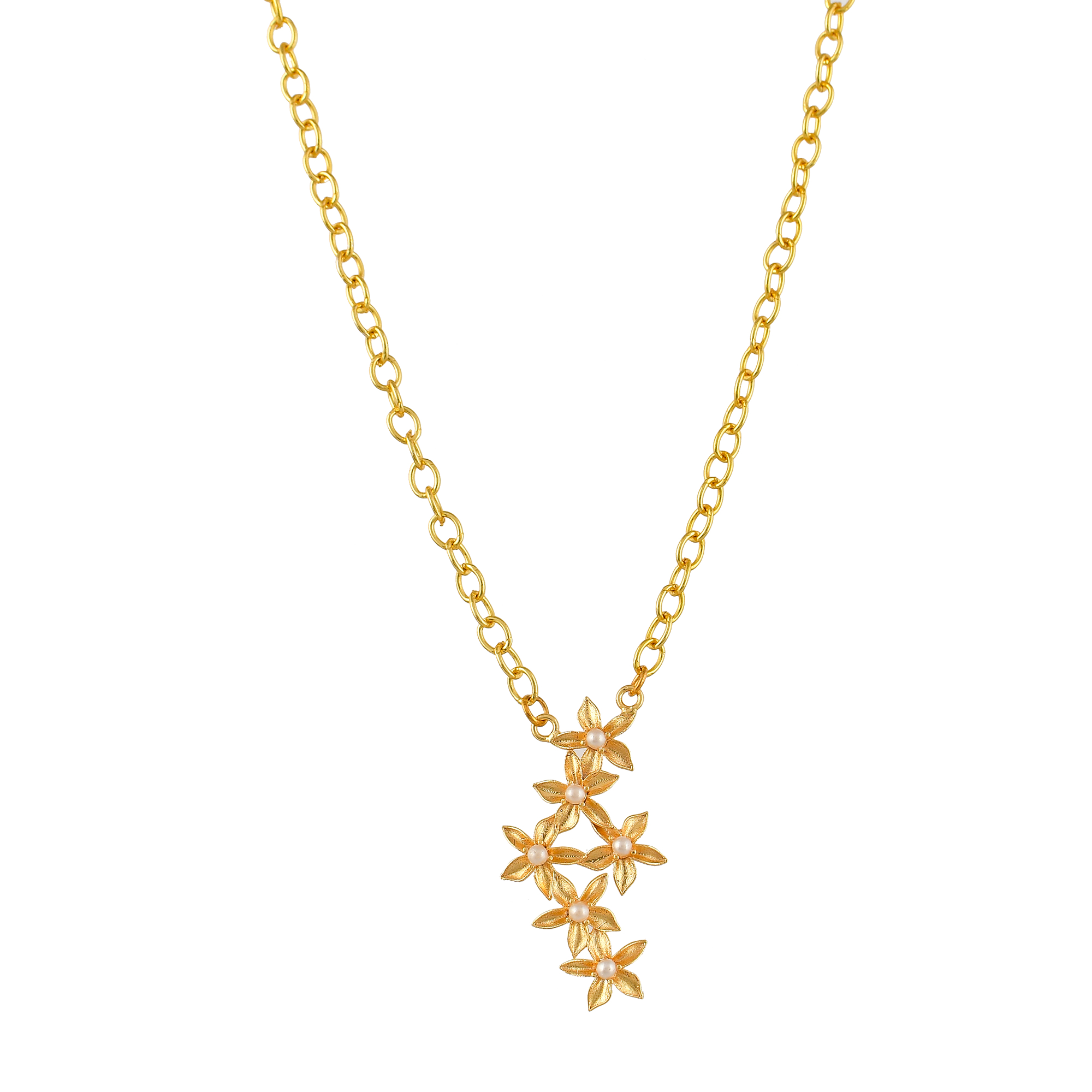 Pearl Brass Flash Gold Plating Floral Necklace jewelry - DeKulture DKW-809-N