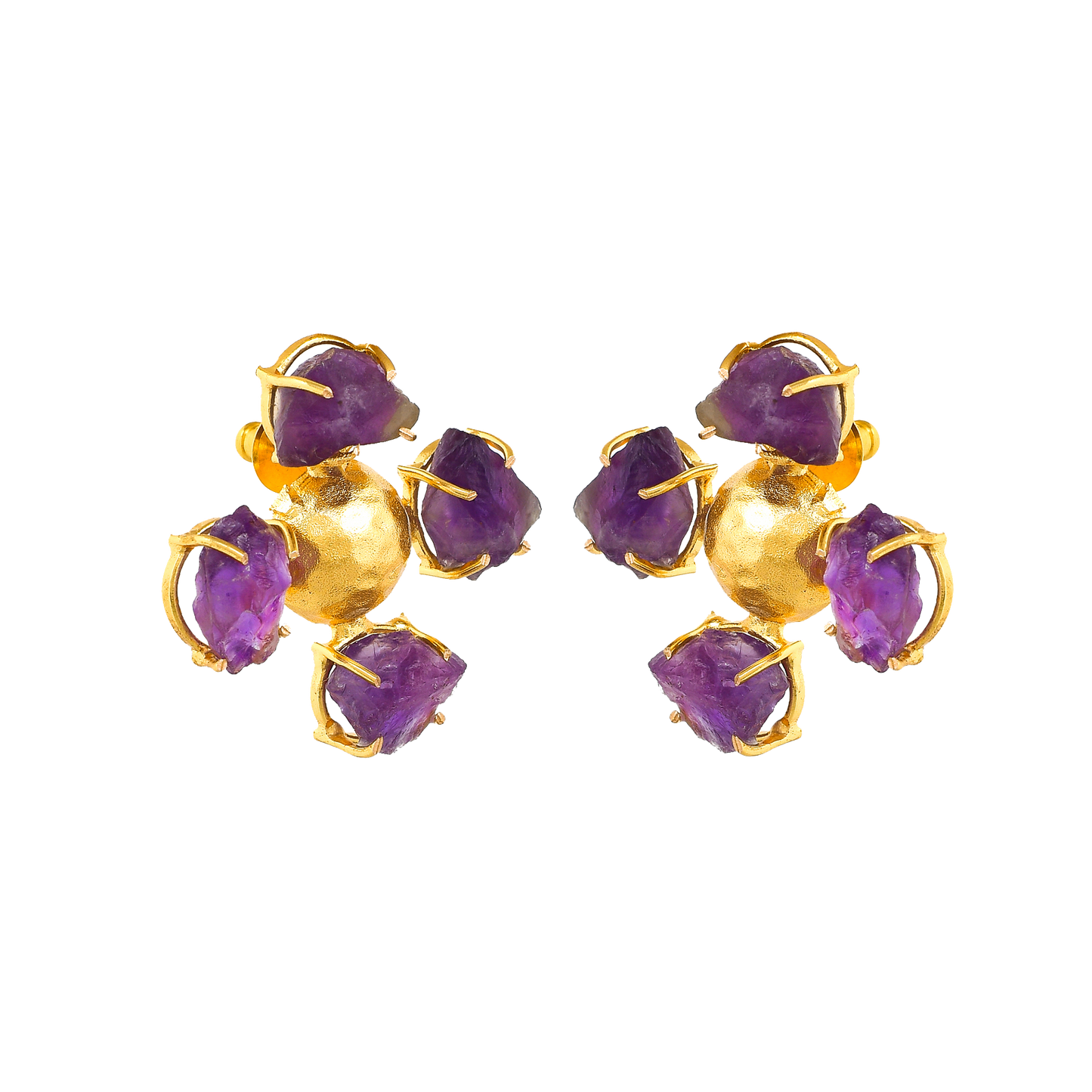 Amethyst Brass Flash Gold Plating Floral Stud Earring - DeKulture DKW-814-E