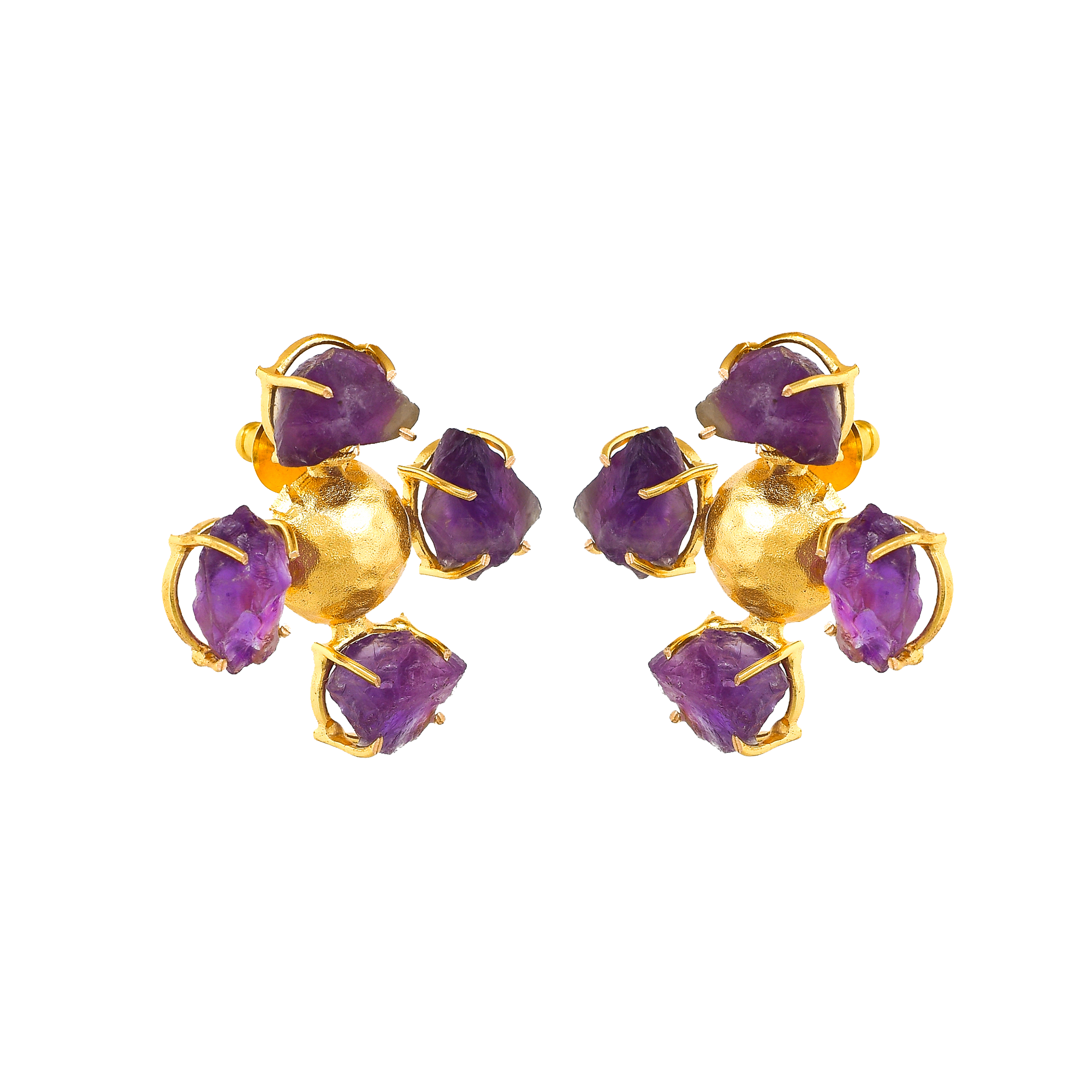 Amethyst Brass Flash Gold Plating Floral Stud Earring - DeKulture DKW-814-E