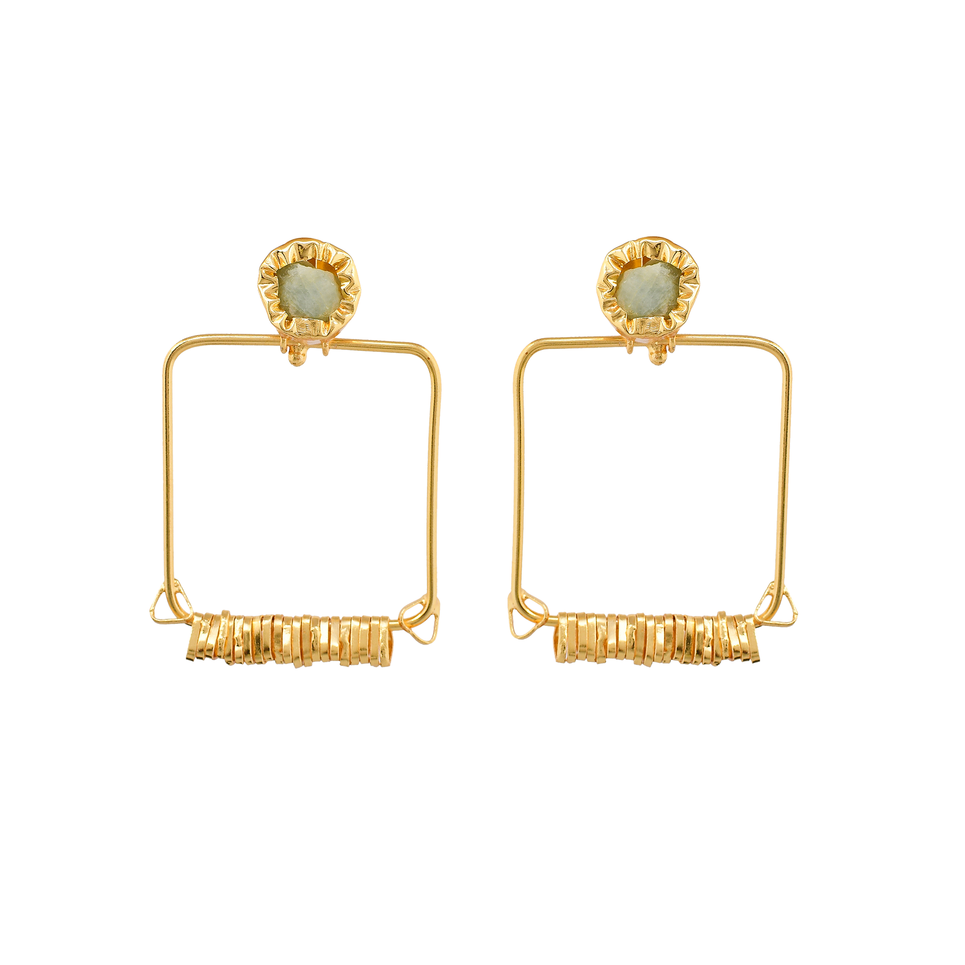 Agate Brass Flash Gold Plating Square Stud Earring - DeKulture DKW-818-E