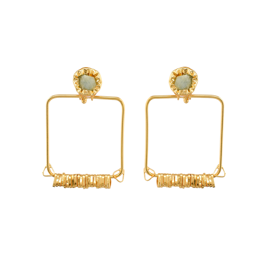 Agate Brass Flash Gold Plating Square Stud Earring - DeKulture DKW-818-E
