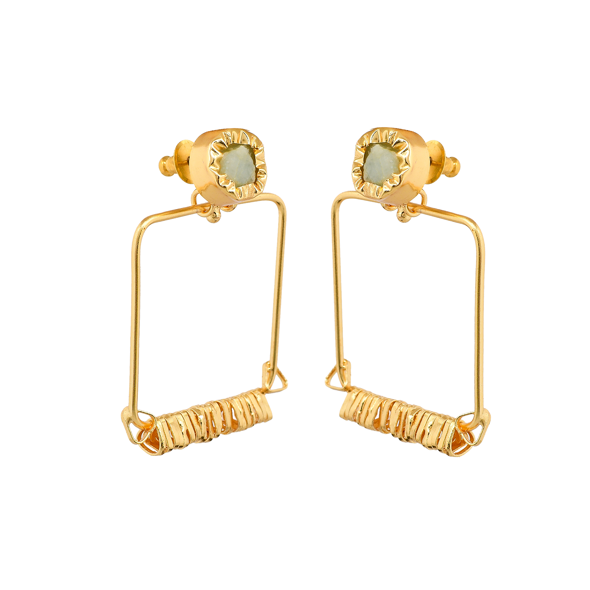 Agate Brass Flash Gold Plating Square Stud Earring - DeKulture DKW-818-E