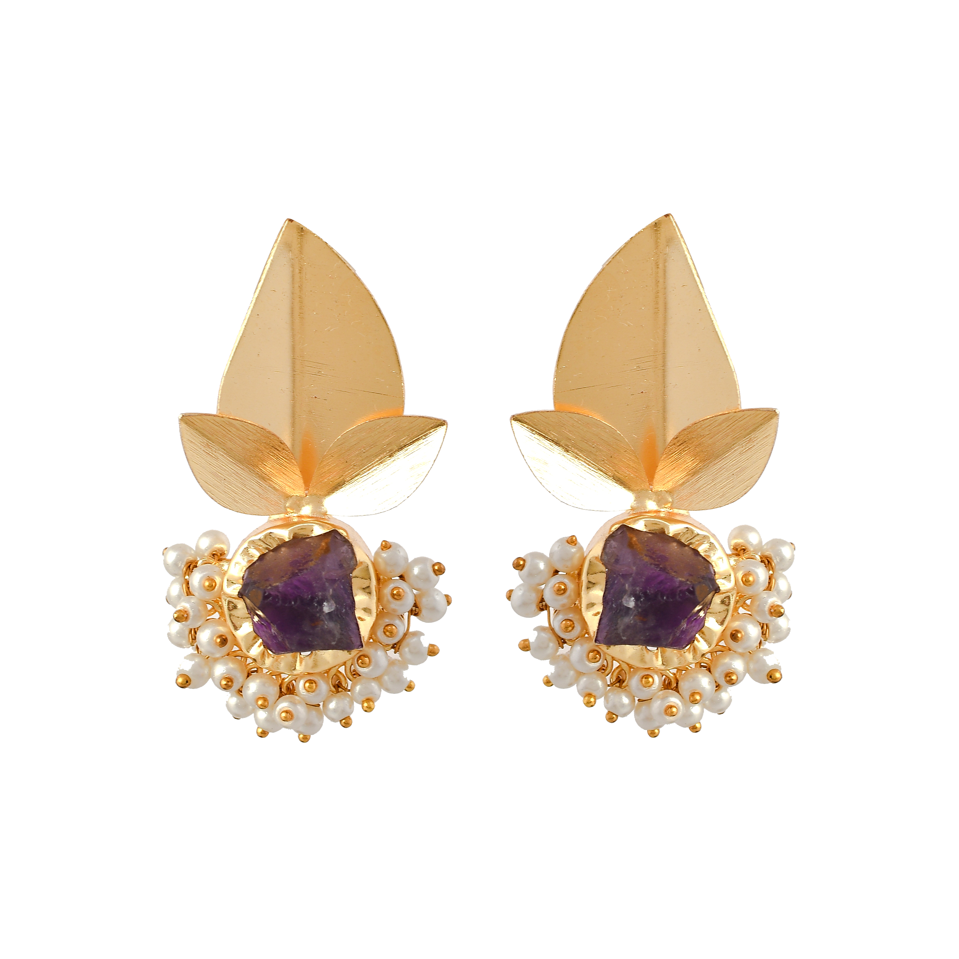 Pearls Brass Floral Stud Earring - DeKulture DKW-840-E