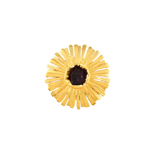 Aquamarine Brass Flash Gold Plating Floral Ring - DeKulture DKW-841-AR