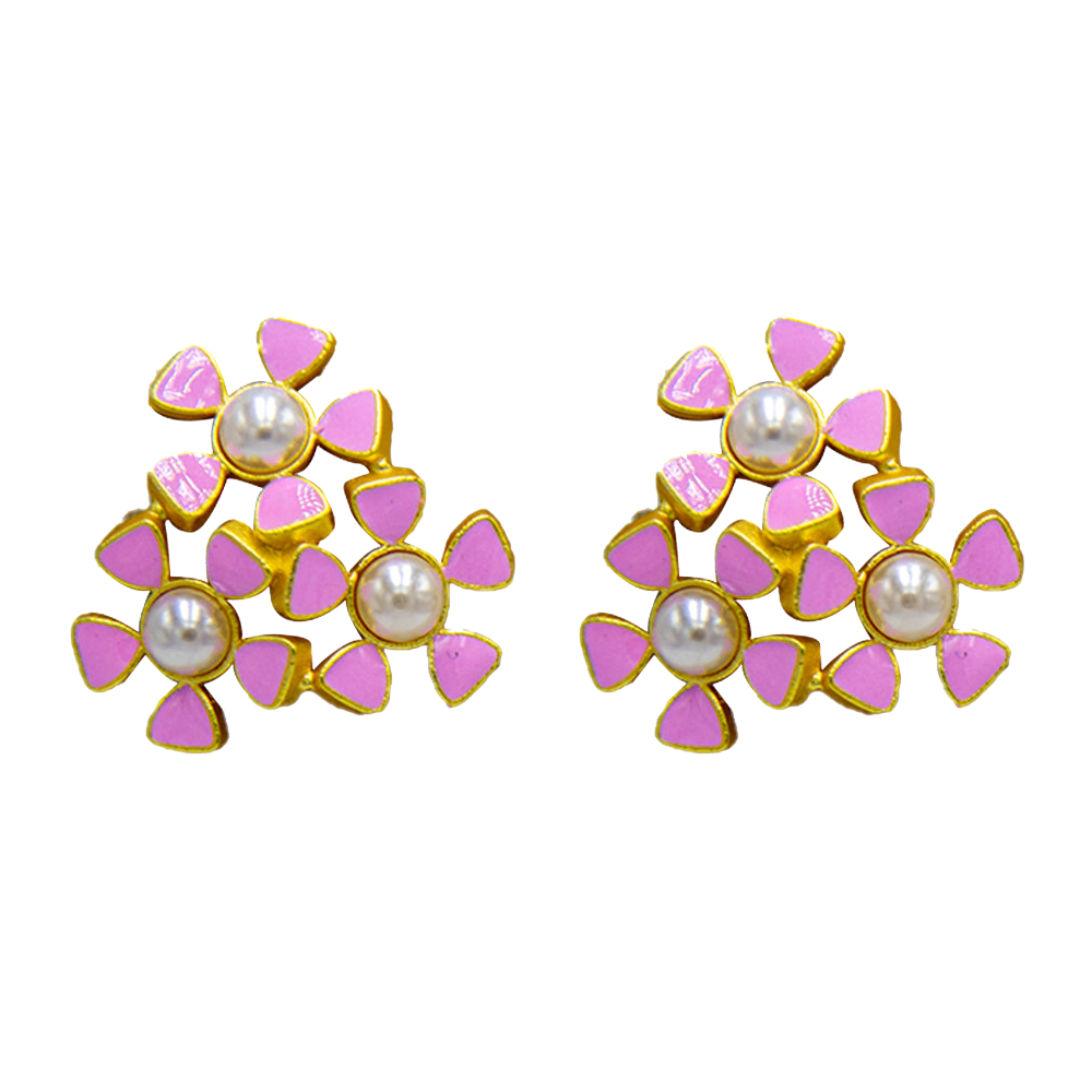 Tri-Flower  Enameled Flash Gold Plated Stud Earing - DeKulture DKW-1445-SEJ