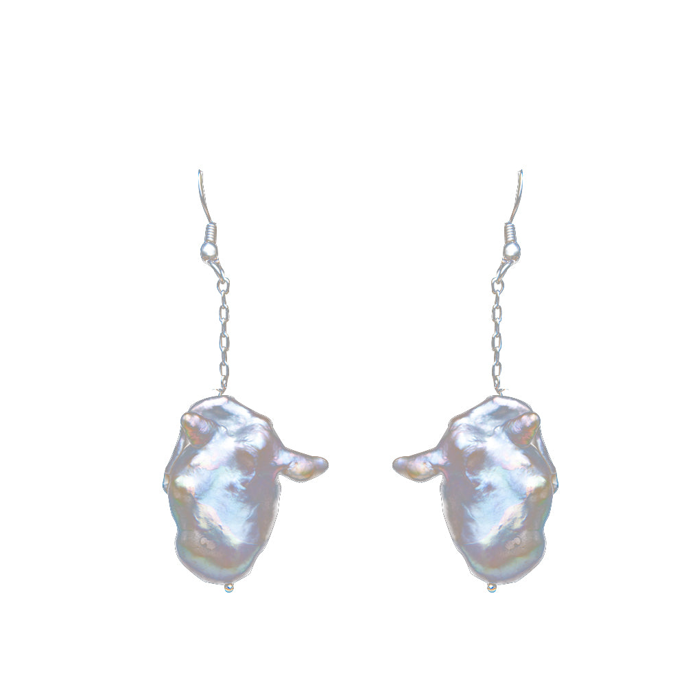 Uneven Rainbow Pearl Silver Plated Dangler Hook Earring