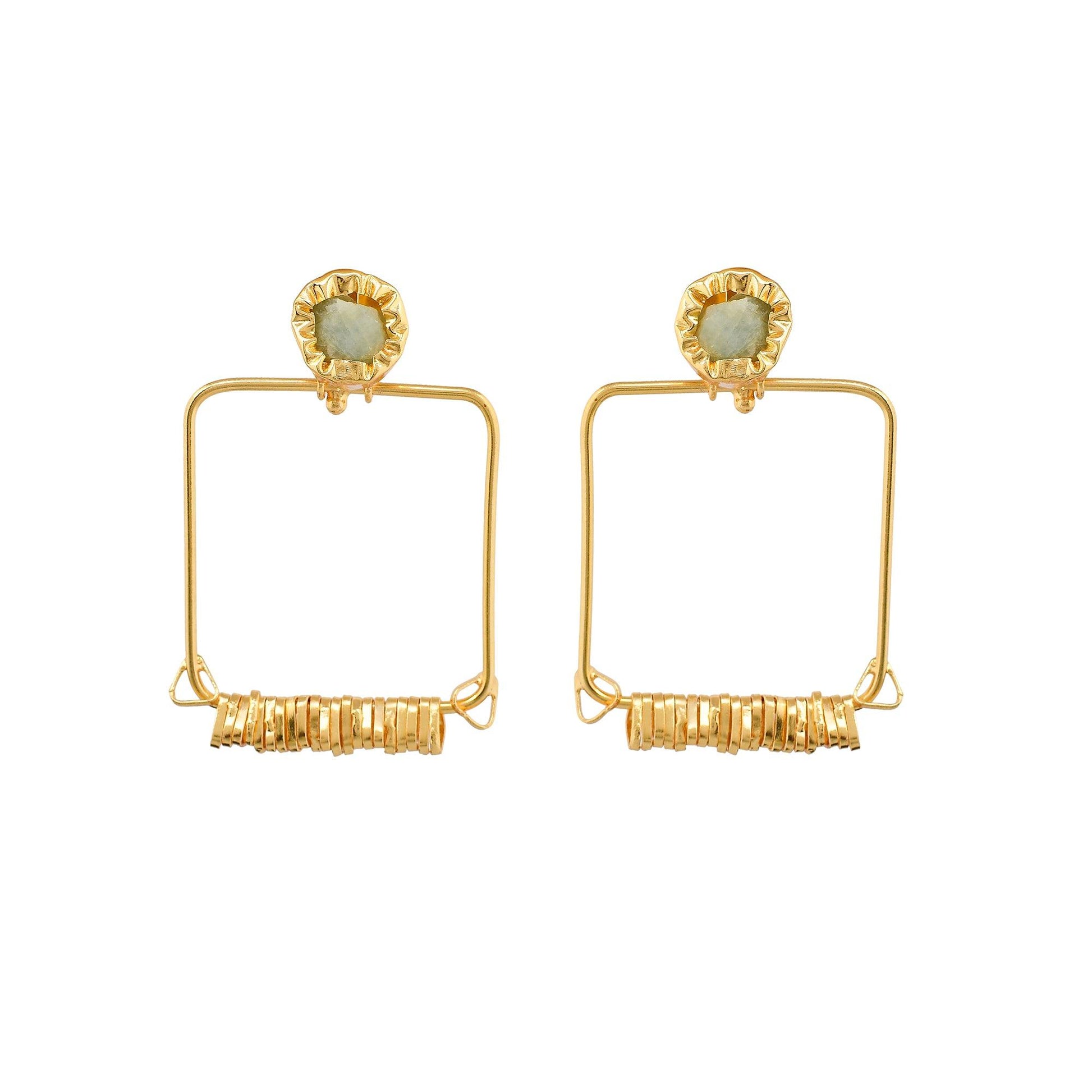 Agate Brass Square Stud Earring - DeKulture DKW-818-E