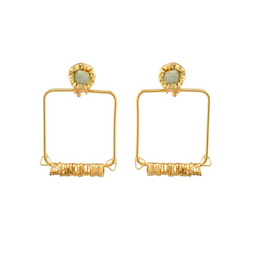 Agate Brass Square Stud Earring - DeKulture DKW-818-E