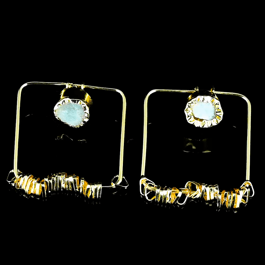 Agate Brass Square Stud Earring - DeKulture DKW-818-E