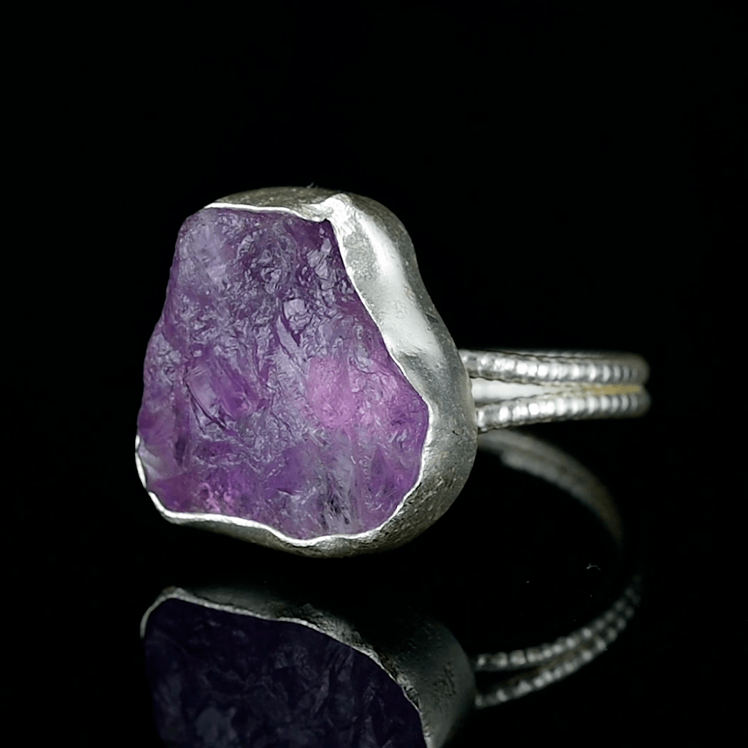 Amethyst Rough Gemstone Adjustable Ring - DeKulture DKW-1065-RGJ