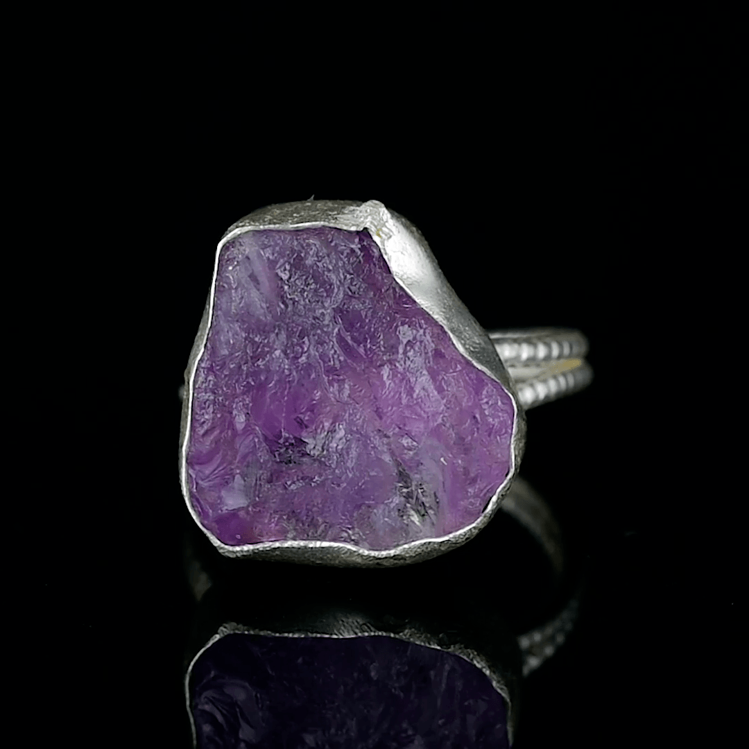 Amethyst Rough Gemstone Adjustable Ring - DeKulture DKW-1065-RGJ
