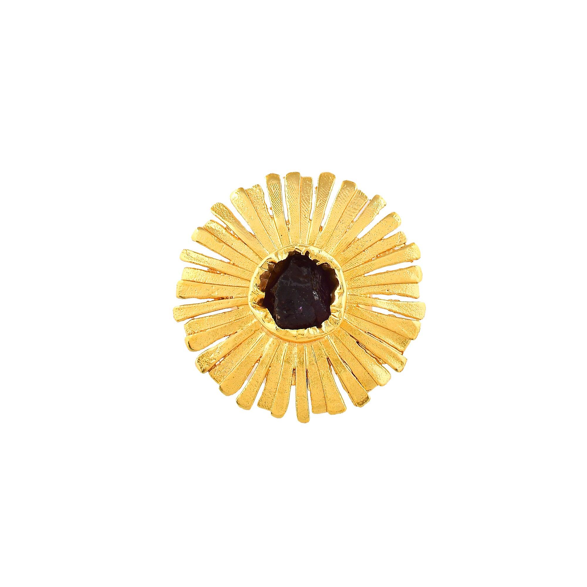 Aquamarine Brass Flash Gold Plating Floral Ring - DeKulture DKW-841-AR
