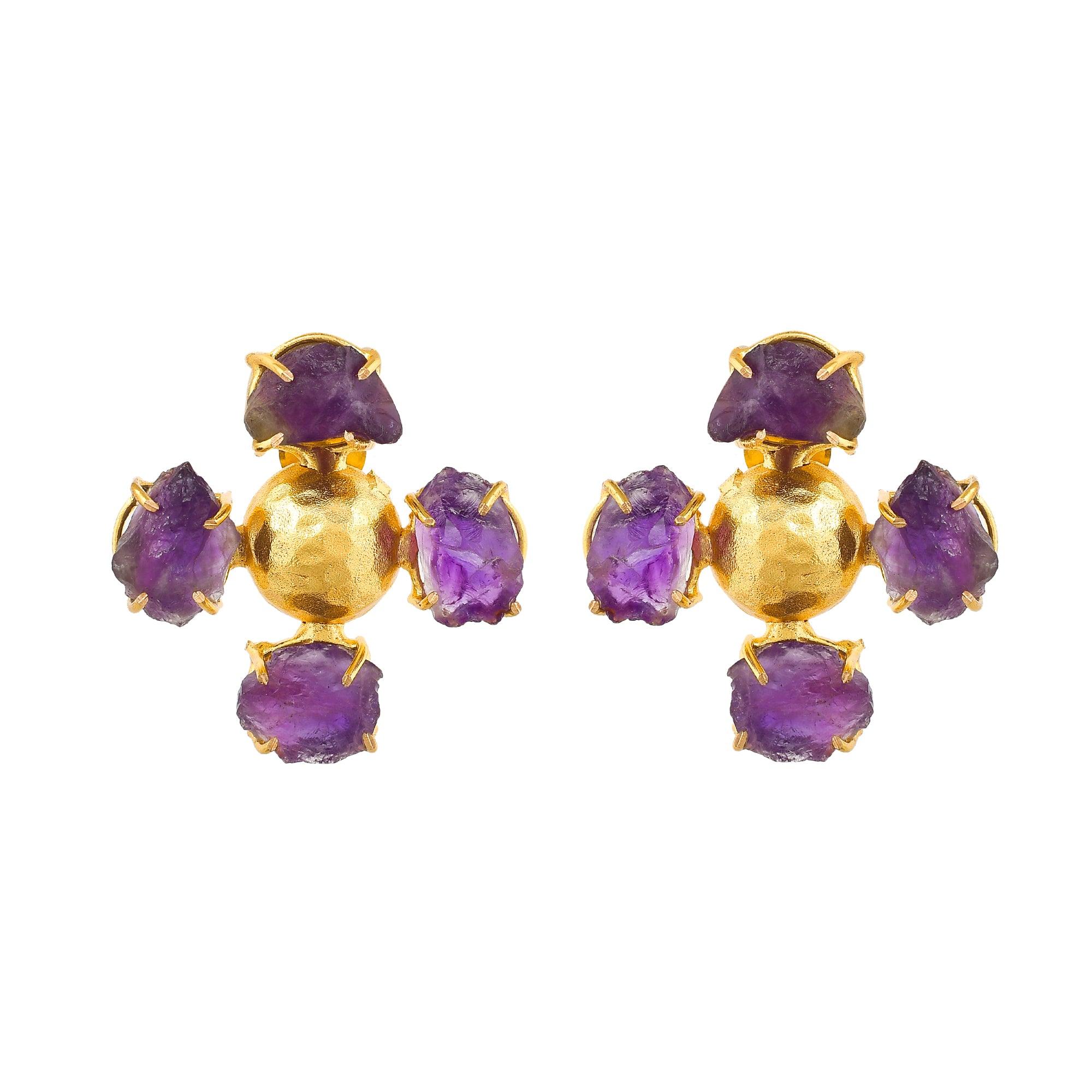 Aquamarine Brass Floral Stud Earring - DeKulture DKW-814-E