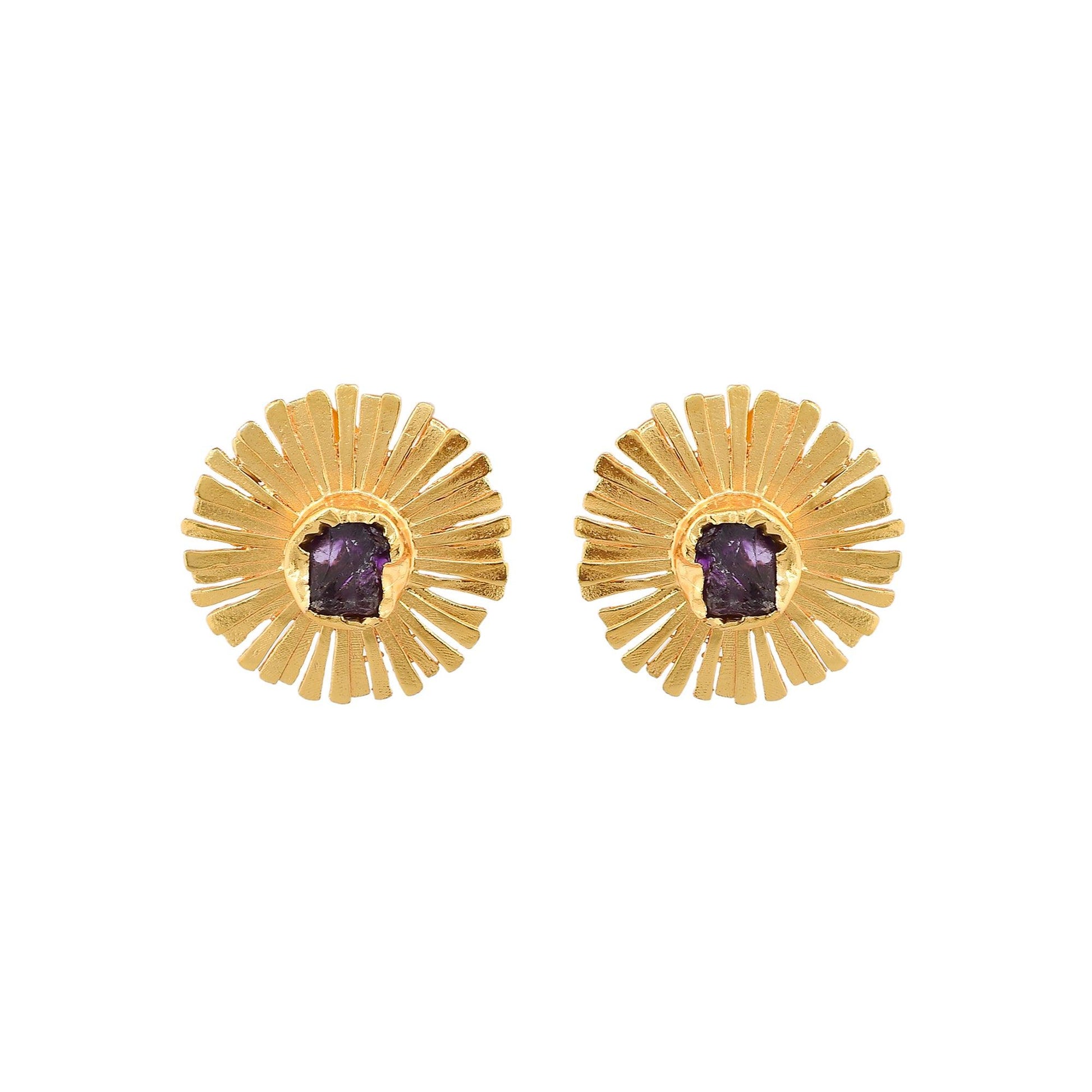Aquamarine Floral Brass Stud Earring - DeKulture DKW-820-E