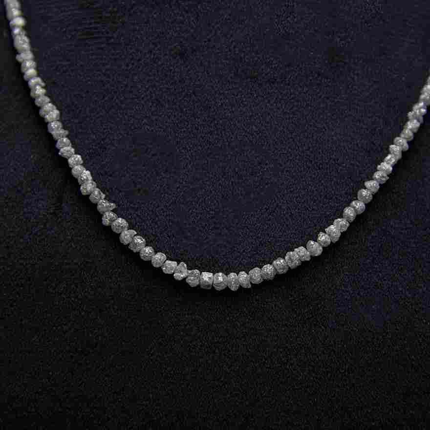 Big Grey Rough Diamond Bead Necklace with Silver Clasp - DeKulture DKW-1376-Small-BNK