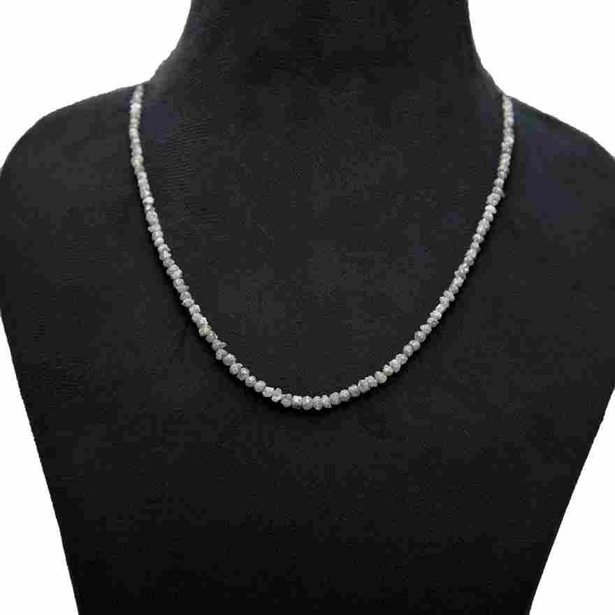 Big Grey Rough Diamond Bead Necklace with Silver Clasp - DeKulture DKW-1376-Small-BNK