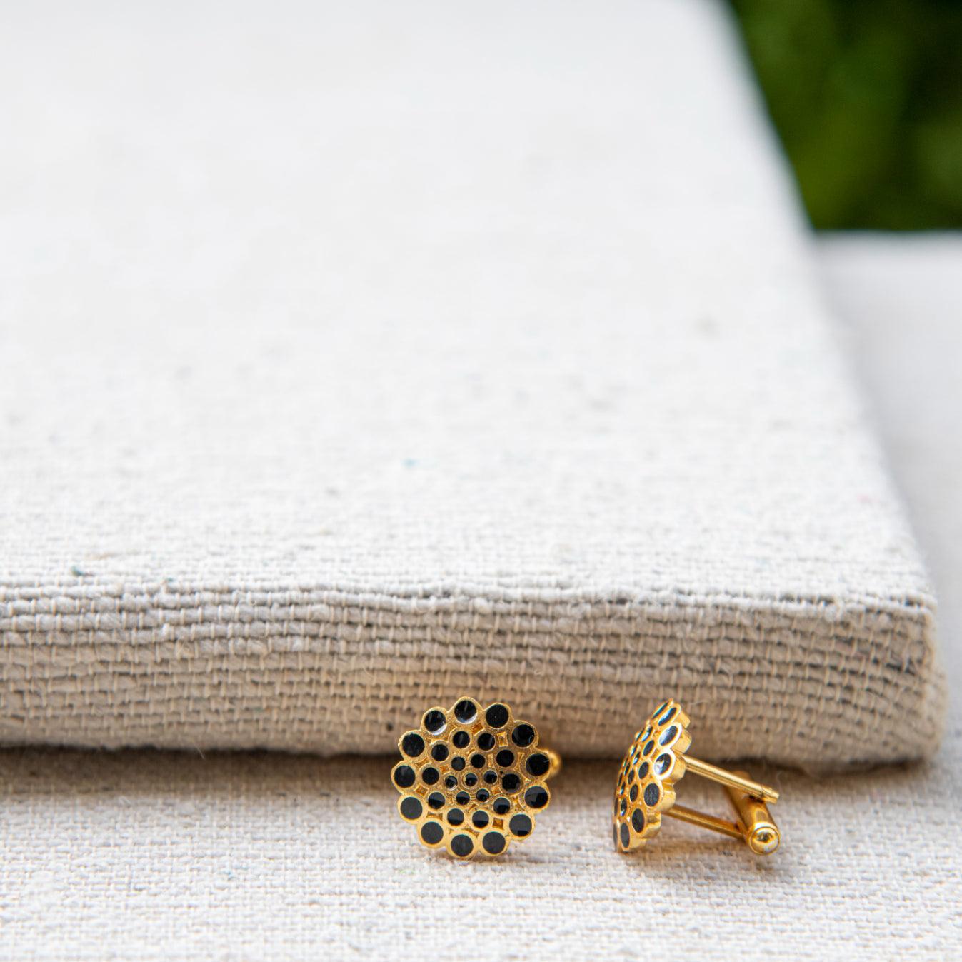 Black & Gold Color Enameled Cufflinks - DeKulture DKW-1431-CFJ