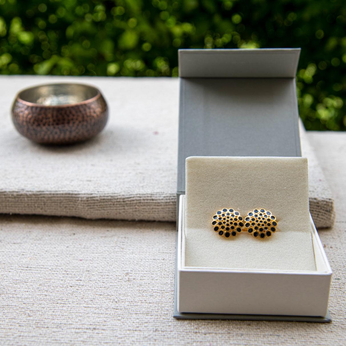 Black & Gold Color Enameled Cufflinks - DeKulture DKW-1431-CFJ