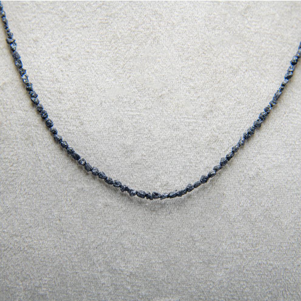 Black Rough Diamond Bead Necklace with Silver Clasp - DeKulture DKW-1378-Small-BNK