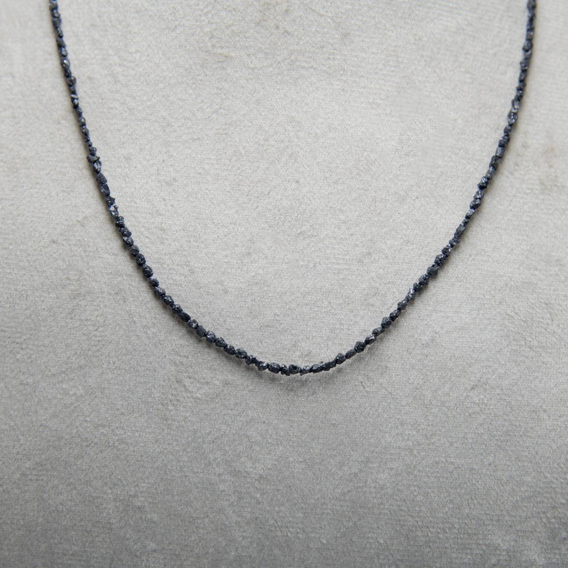 Black Rough Diamond Bead Necklace with Silver Clasp - DeKulture DKW-1378-Small-BNK