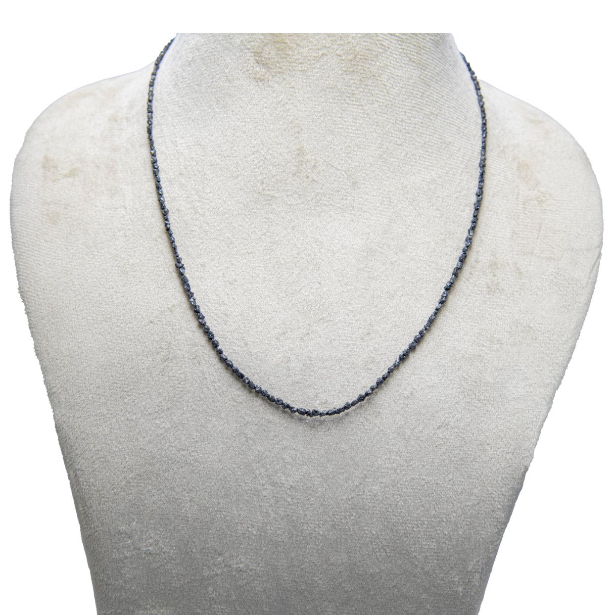 Black Rough Diamond Bead Necklace with Silver Clasp - DeKulture DKW-1378-Small-BNK