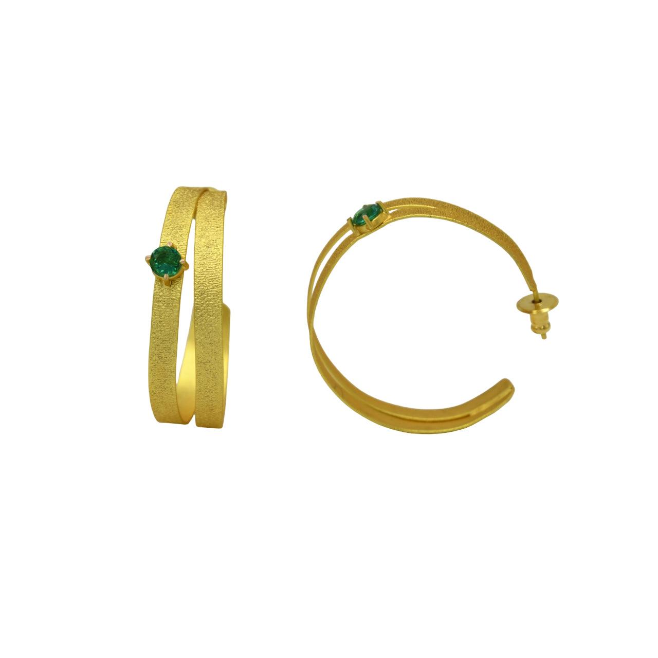 Dual Line Gemstone Gold Plated Stud Earring - DeKulture DKW-1288-SEJ