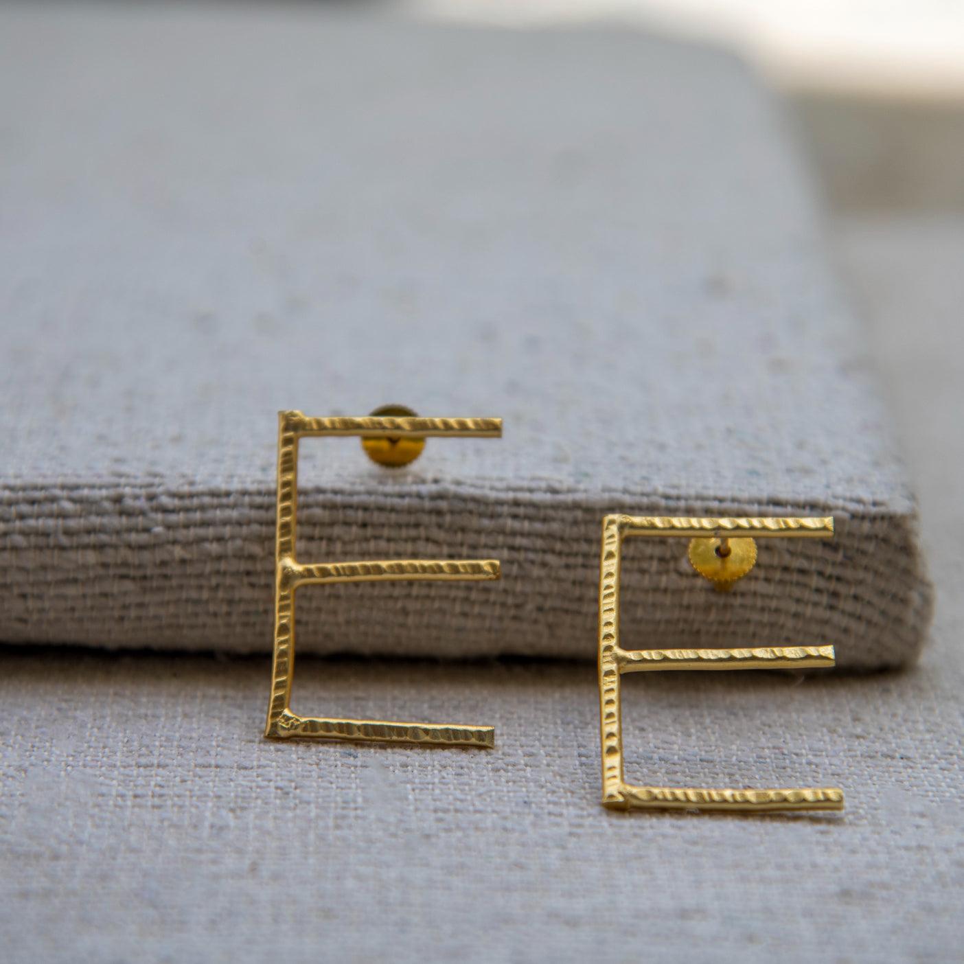 English Alphabet "E" Brass Earring - DeKulture DKW-1341-SEJ