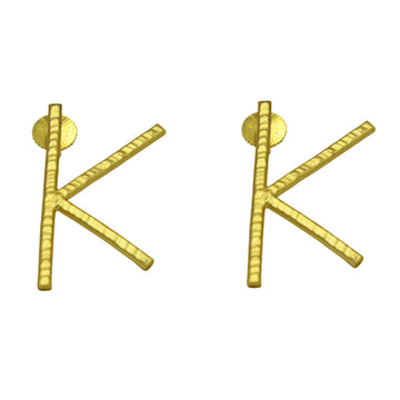 English Alphabet "K" Brass Earring - DeKulture DKW-1354-SEJ