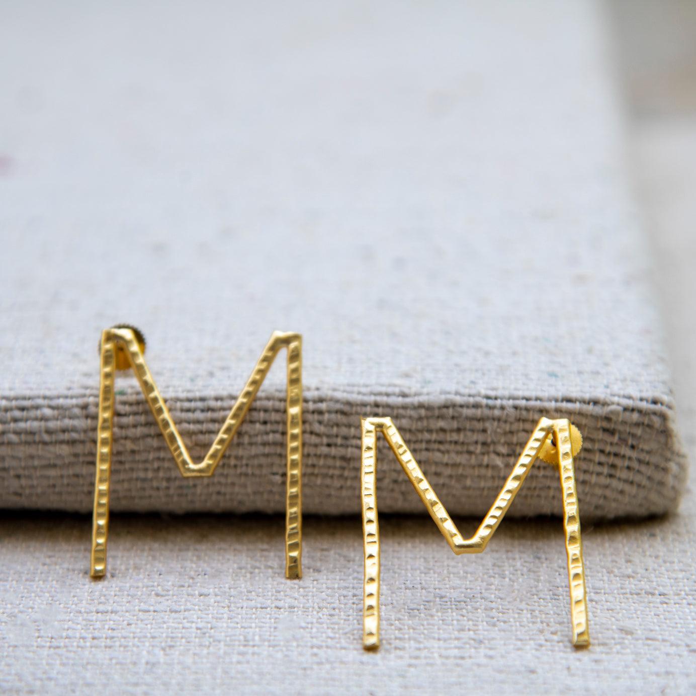 English Alphabet "M" Brass Earring - DeKulture DKW-1343-SEJ