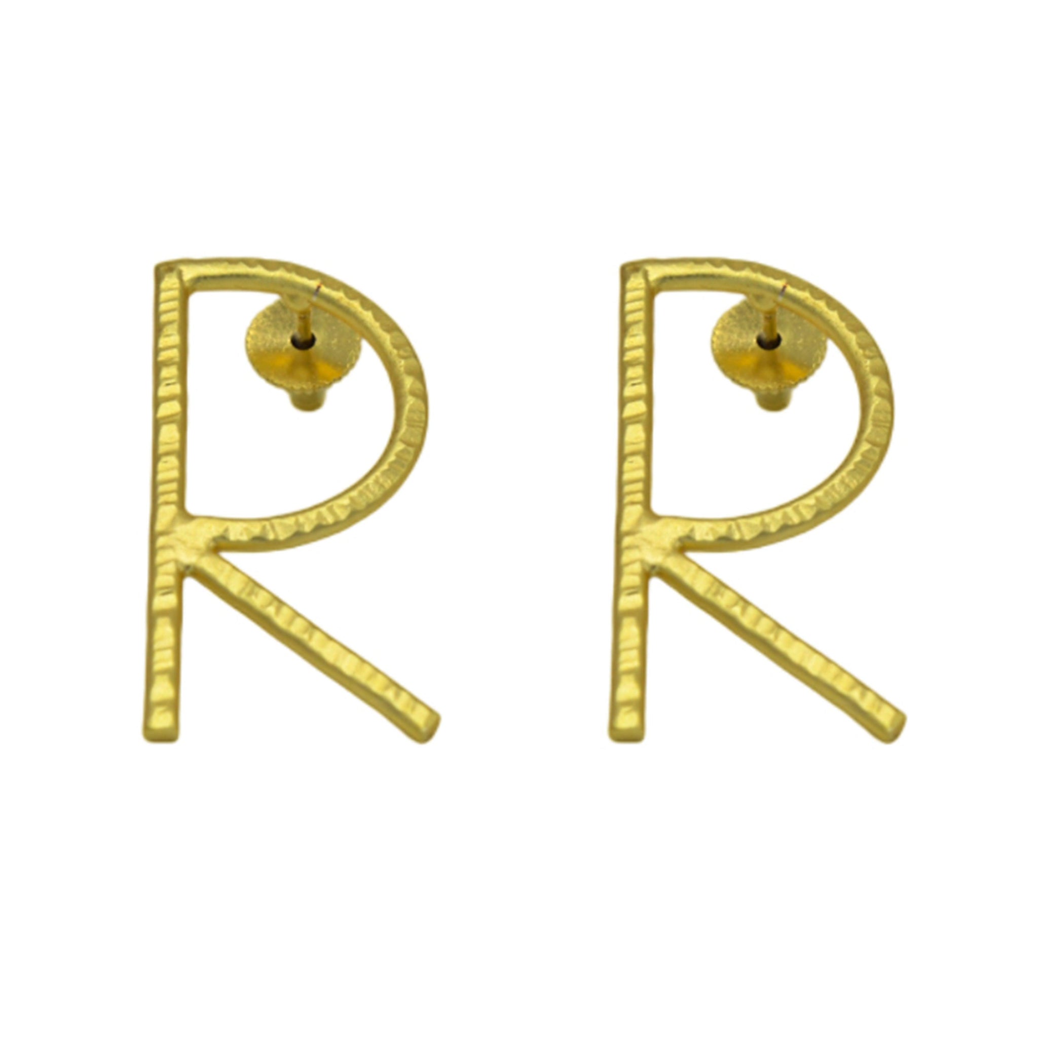 English Alphabet "R" Brass Earring - DeKulture DKW-1358-SEJ