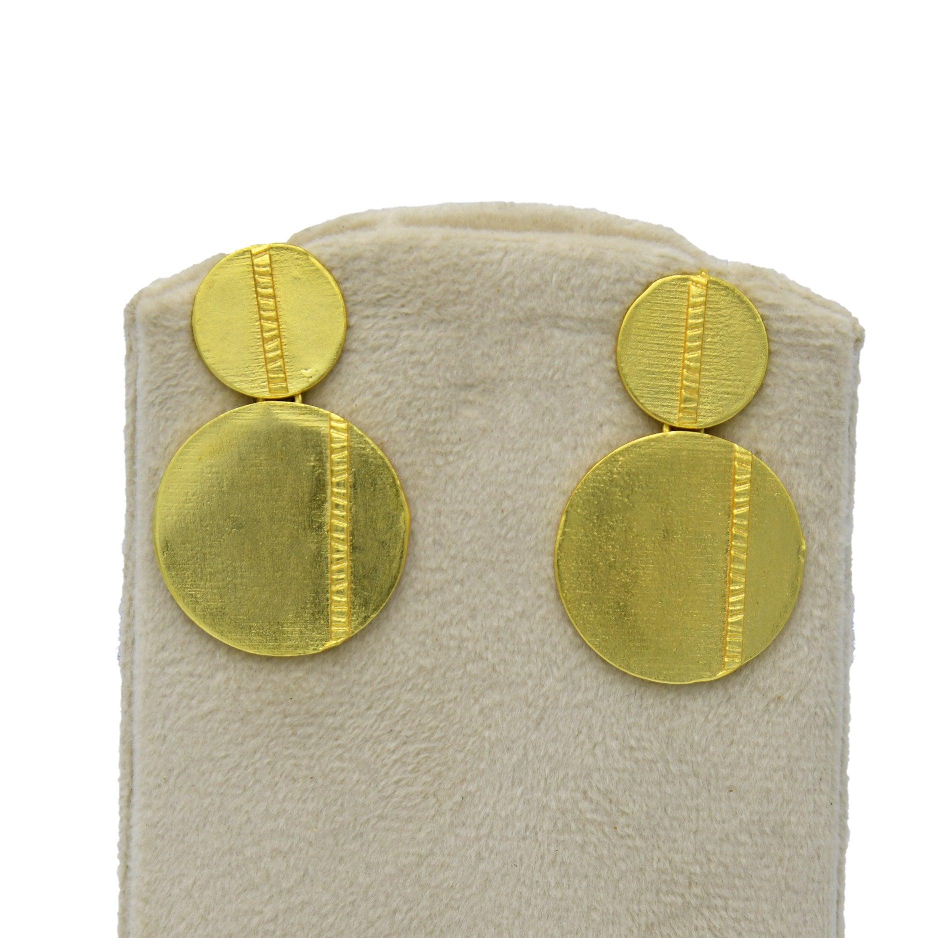 Golden Double Disk with Stud Earring - DeKulture DKW-1403-SEJ