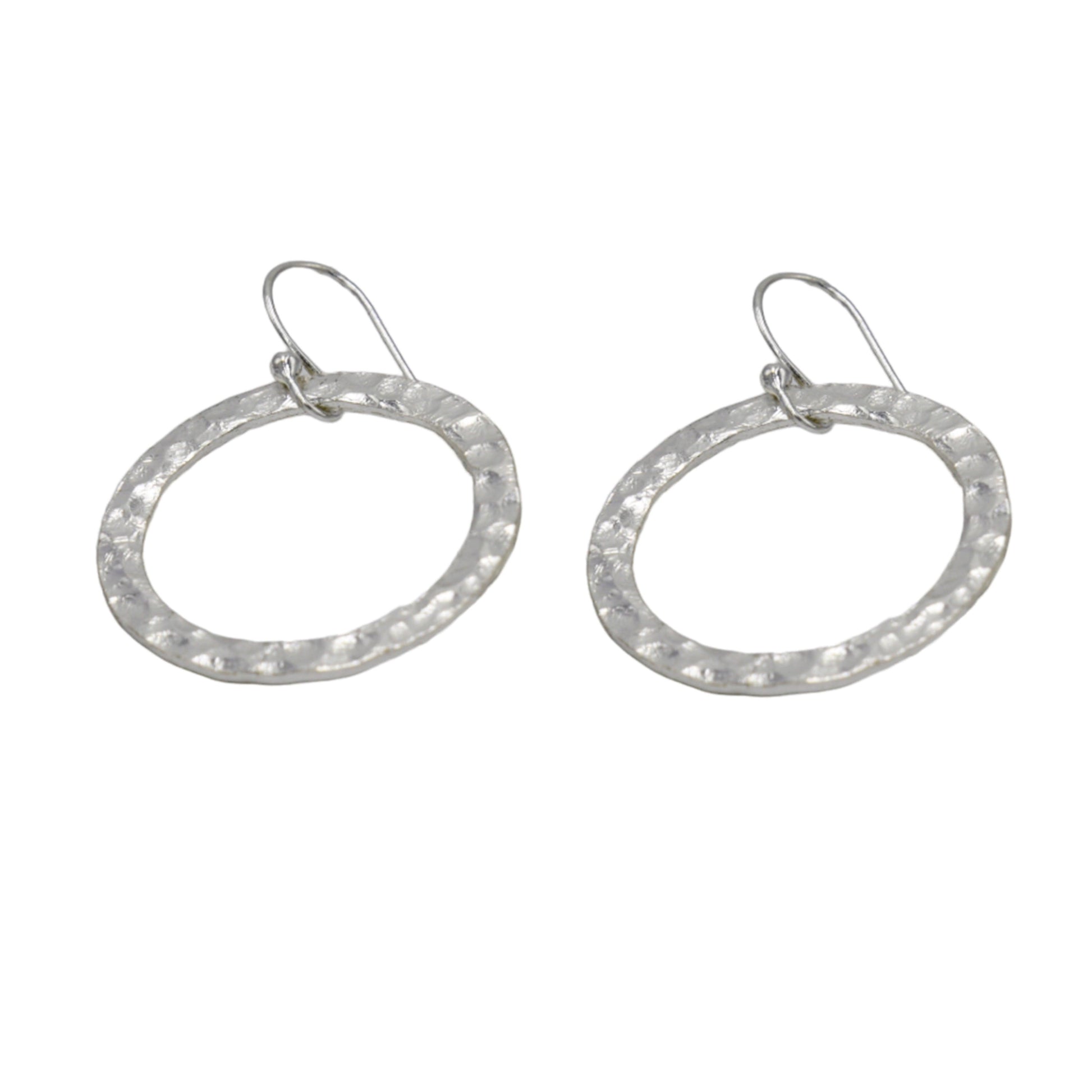 Hammered Round Silver Dangle Earring - DeKulture DKW-1304-SEJ